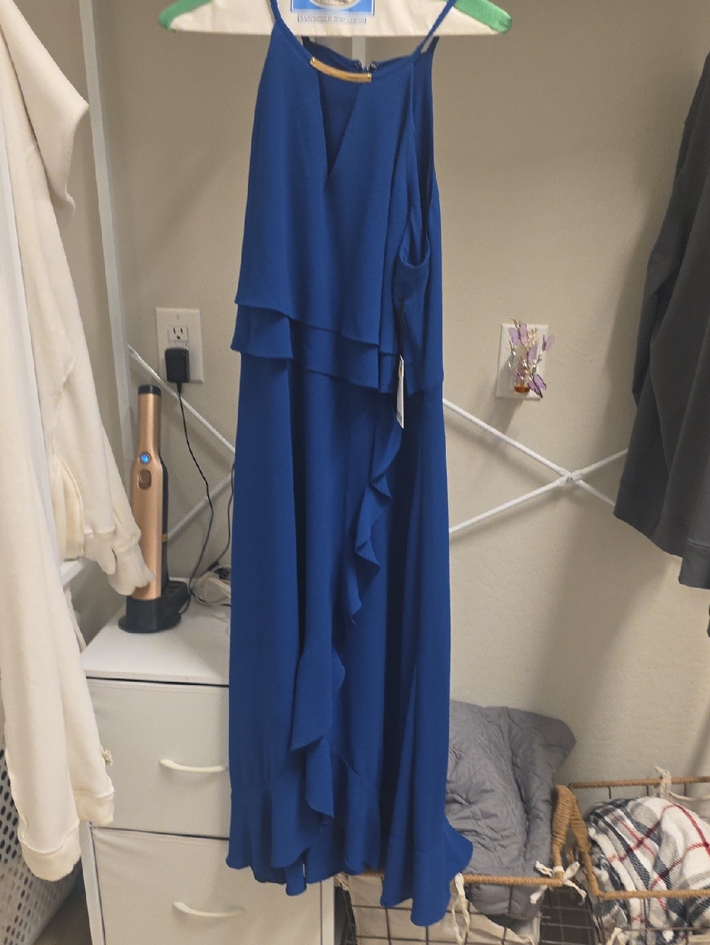 Kensie Royal Blue Ruffle Maxi Dress